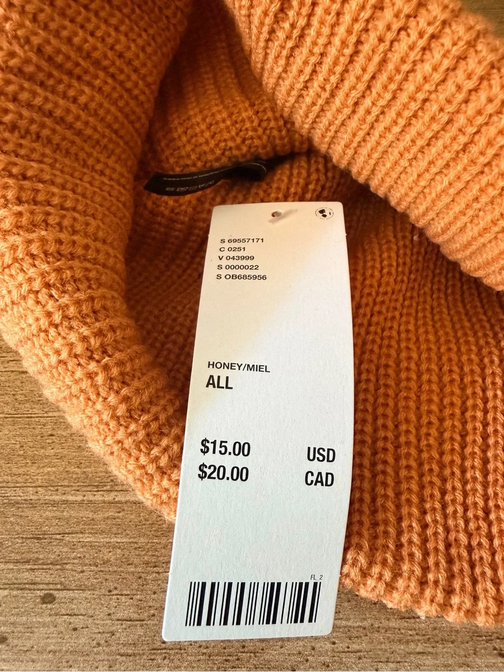 Honey Orange Ribbed Knit Cuffed Beanie NWT One Size